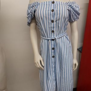 JCrew Blue Stripped Puff Sleeve Midi Cottage Dress XXS.